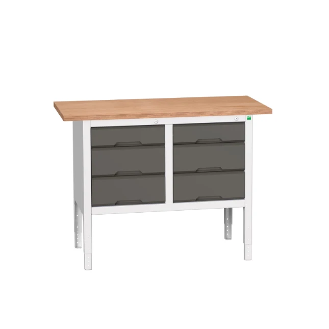 bott Verso verstelbare werkbank 1250x600x830-930mm 3 deur 3 laden Multiplex RAL 7016