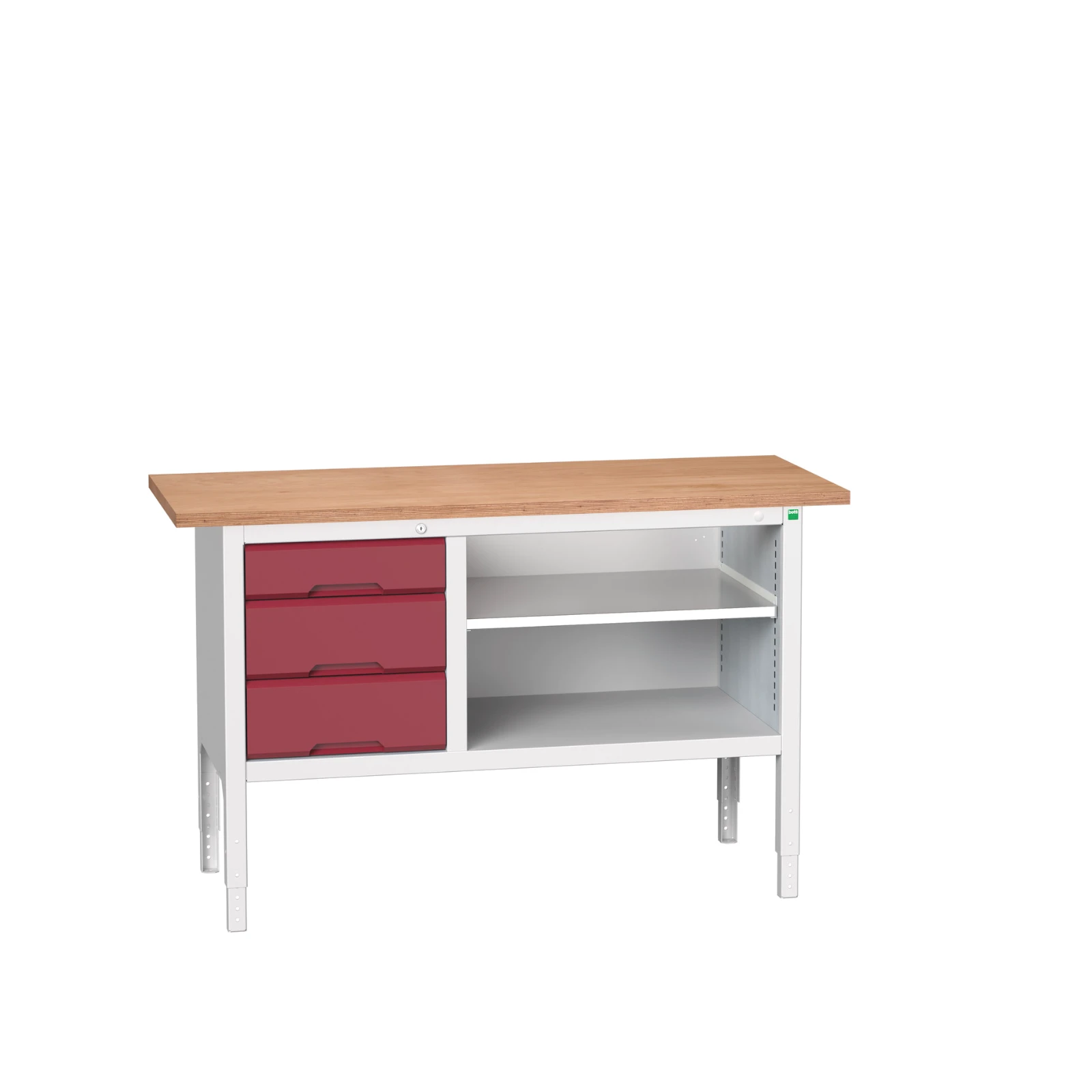 bott Verso verstelbare werkbank 1500x600x830-930mm 3 laden 1 schap Multiplex RAL 3004