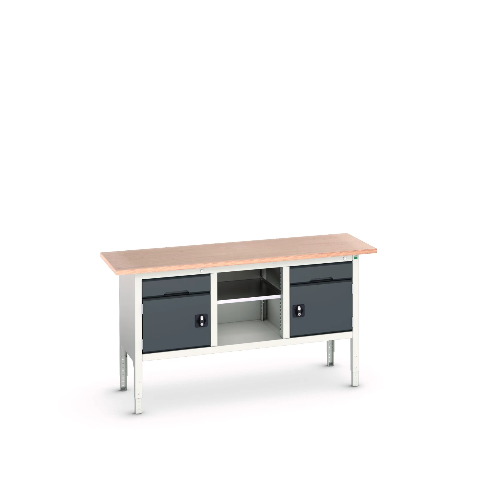 bott Verso verstelbare werkbank 1750x600x830-930mm 2 deuren 1 middenschap 2 laden RAL 7016