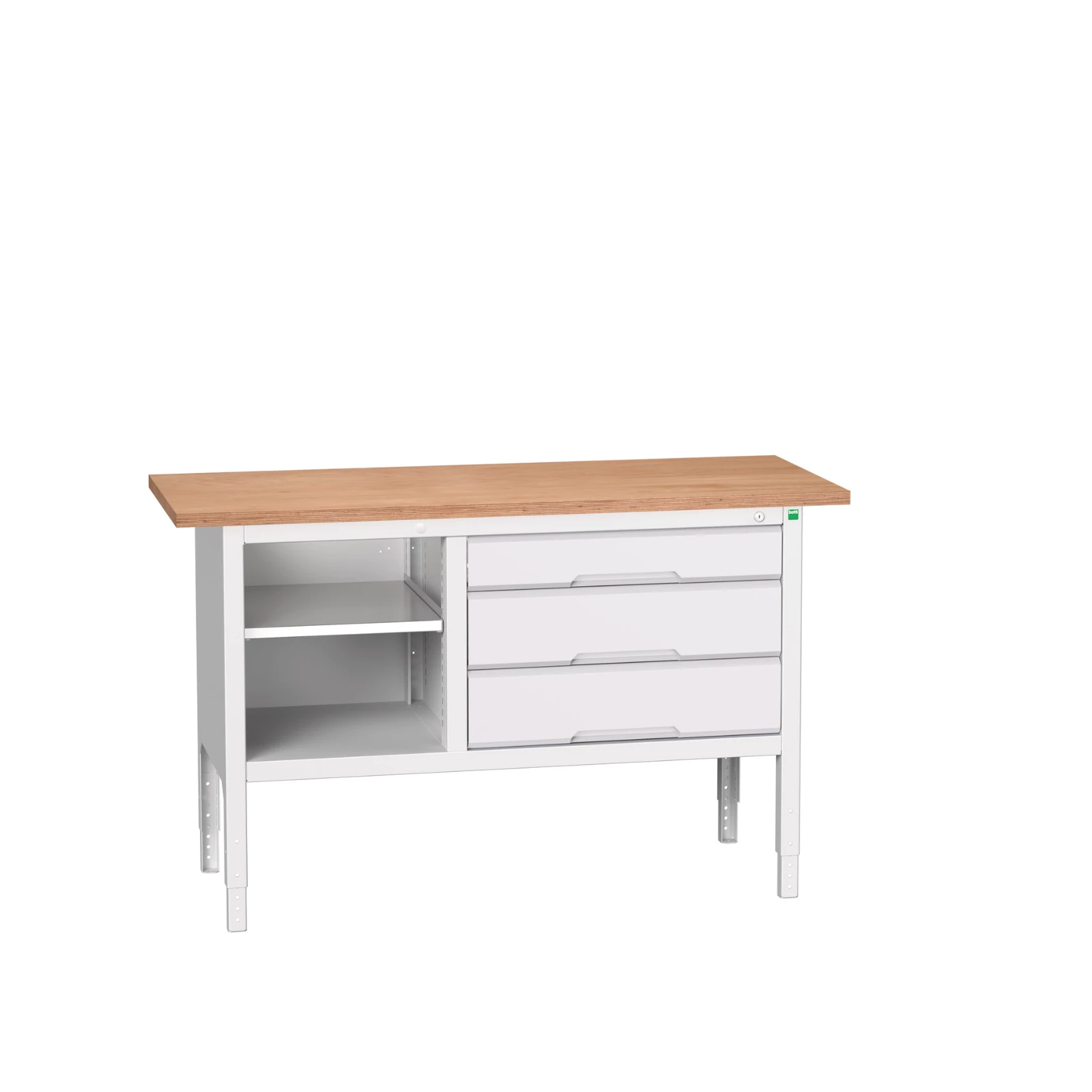 bott Verso verstelbare werkbank 1500x600x830-930mm 3 laden 1 middenschap Multiplex RAL 7035