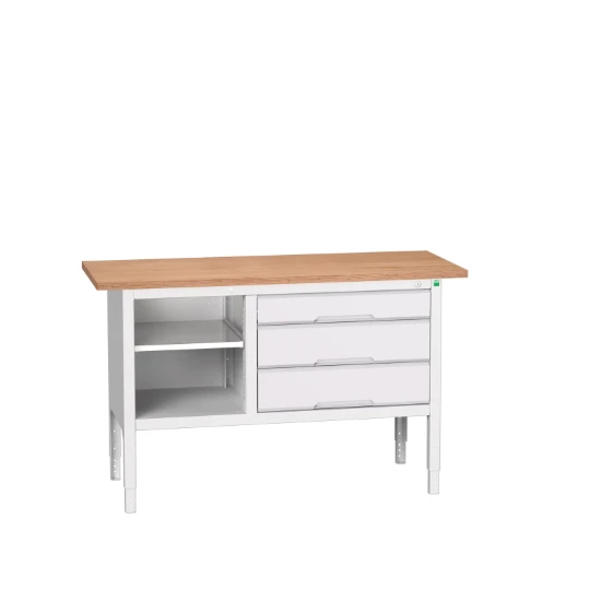 bott Verso verstelbare werkbank 1500x600x830-930mm 3 laden 1 middenschap Multiplex RAL 7035