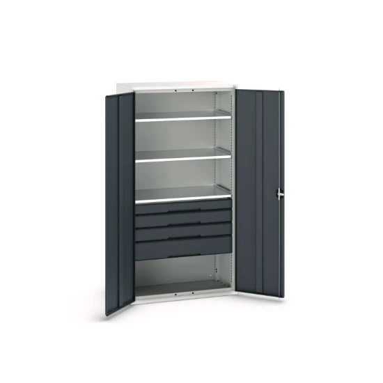 bott Verso systeemkast 1050x550x2000mm 3 legborden 4 lades 1 Perfo achterwand RAL 7016