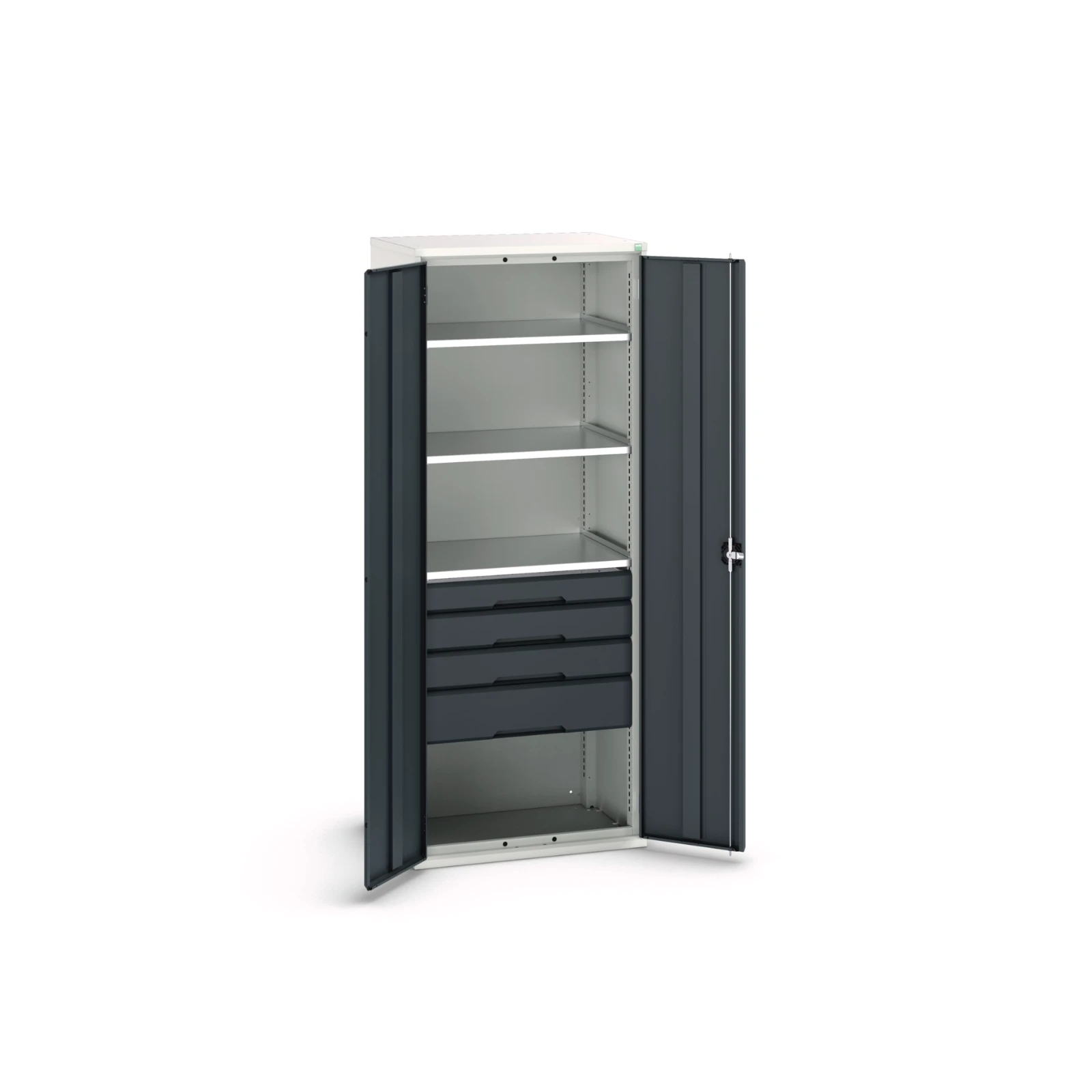 bott Verso systeemkast 800x550x2000mm 3 legborden 4 laden RAL 7016