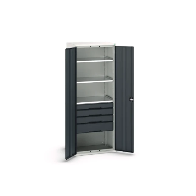 bott Verso systeemkast 800x550x2000mm 3 legborden 4 laden RAL 7016