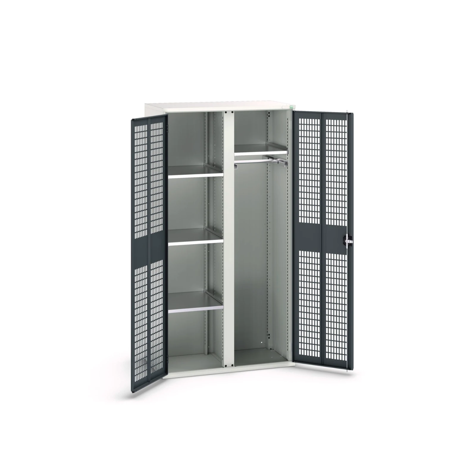 bott Verso kast gevleugelde deuren 1050x550x2000mm 4 legborden 1 rail RAL 7016