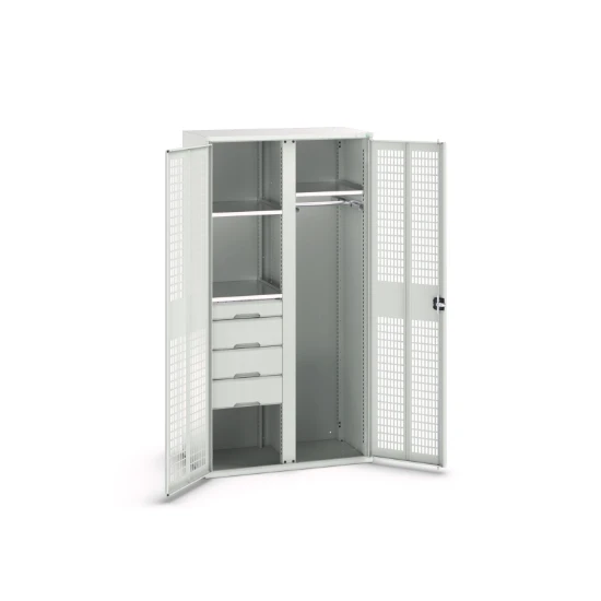 bott Verso kast gevleugelde deuren 1050x550x2000mm 3 legborden 4 lades 1 rail RAL 7035