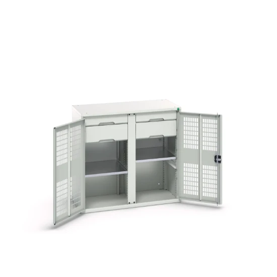 bott Verso kast gevleugelde deuren 1050x550x1000mm 2 legborden 4 laden RAL 7035