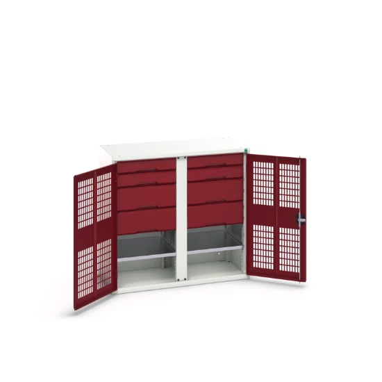 bott Verso kast gevleugelde deuren 1050x550x1000mm 2 legborden 8 laden RAL 3004
