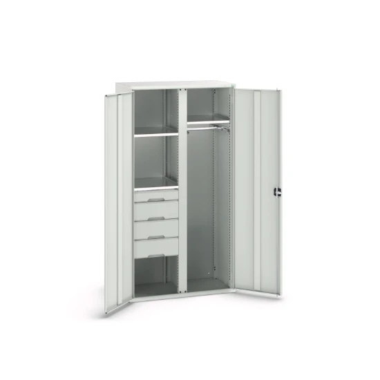 bott Verso systeemkast 1050x550x2000mm 3 legborden 4 lades RAL 7035