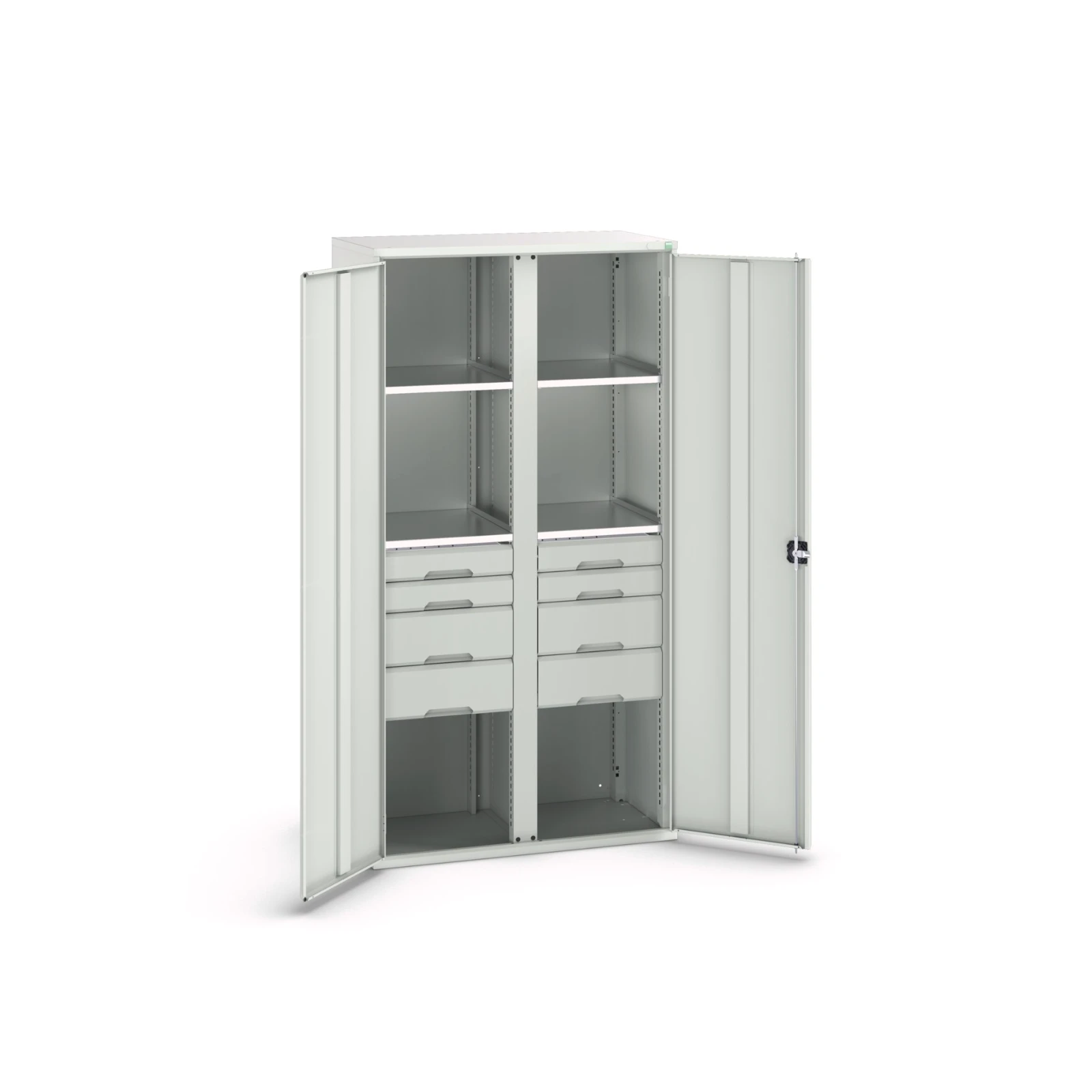bott Verso systeemkast 1050x550x2000mm 4 legborden 8 lades RAL 7035