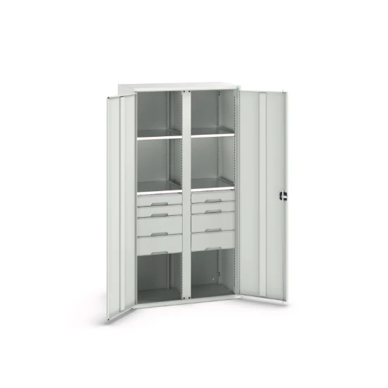 bott Verso systeemkast 1050x550x2000mm 4 legborden 8 lades RAL 7035