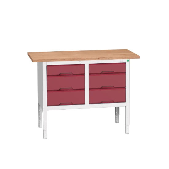 bott Verso verstelbare werkbank 1250x600x830-930mm 3 deur 3 laden Multiplex RAL 3004