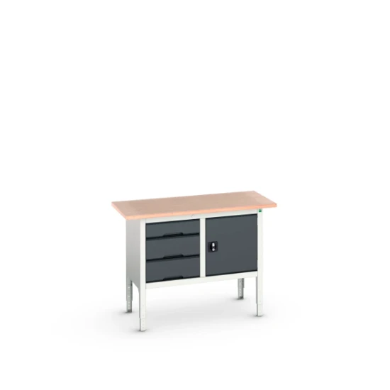 bott Verso verstelbare werkbank 1250x600x830-930mm 2 deur 3 laden Multiplex RAL 7016