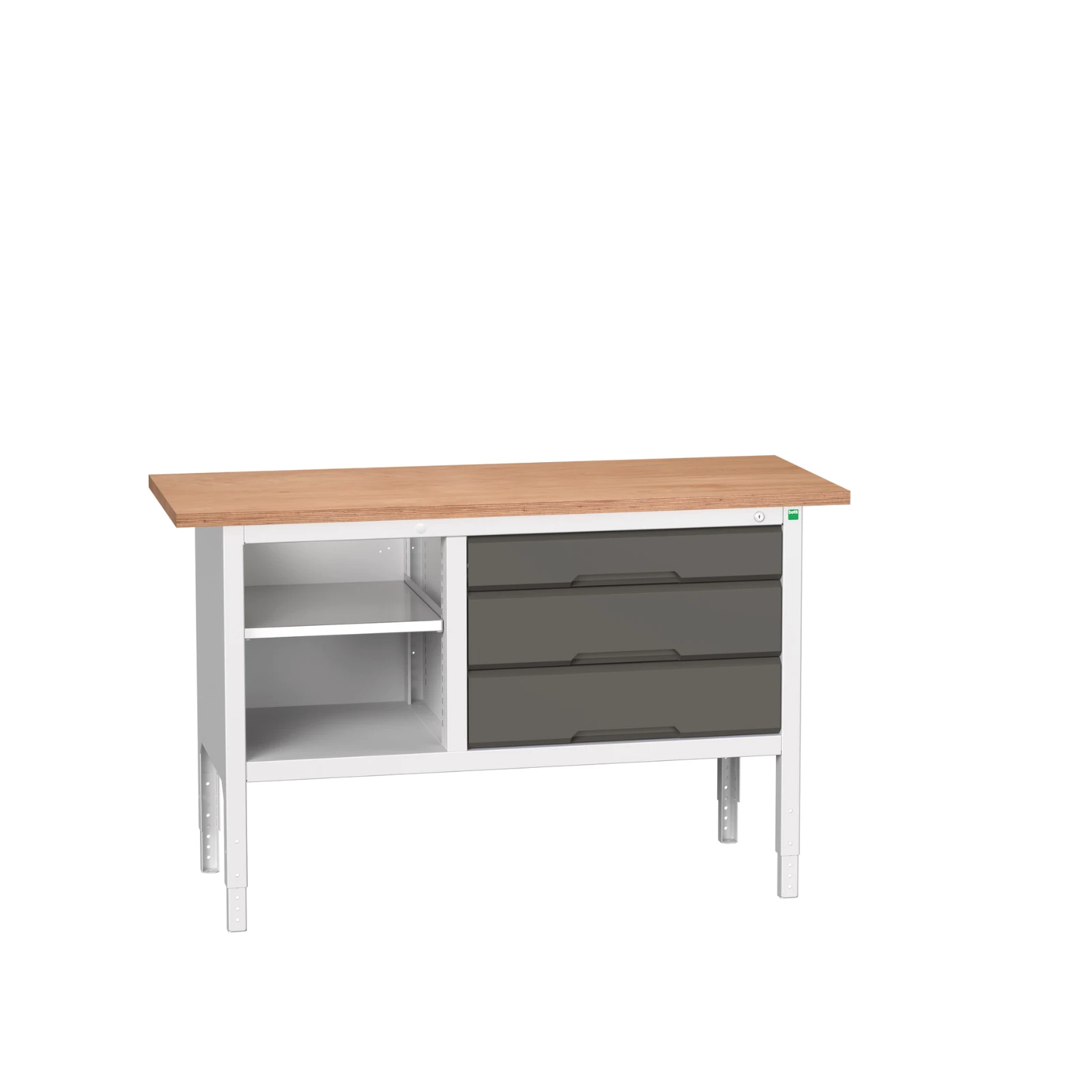 bott Verso verstelbare werkbank 1500x600x830-930mm 3 laden 1 middenschap Multiplex RAL 7016