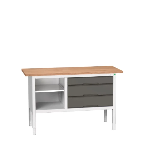 bott Verso verstelbare werkbank 1500x600x830-930mm 3 laden 1 middenschap Multiplex RAL 7016