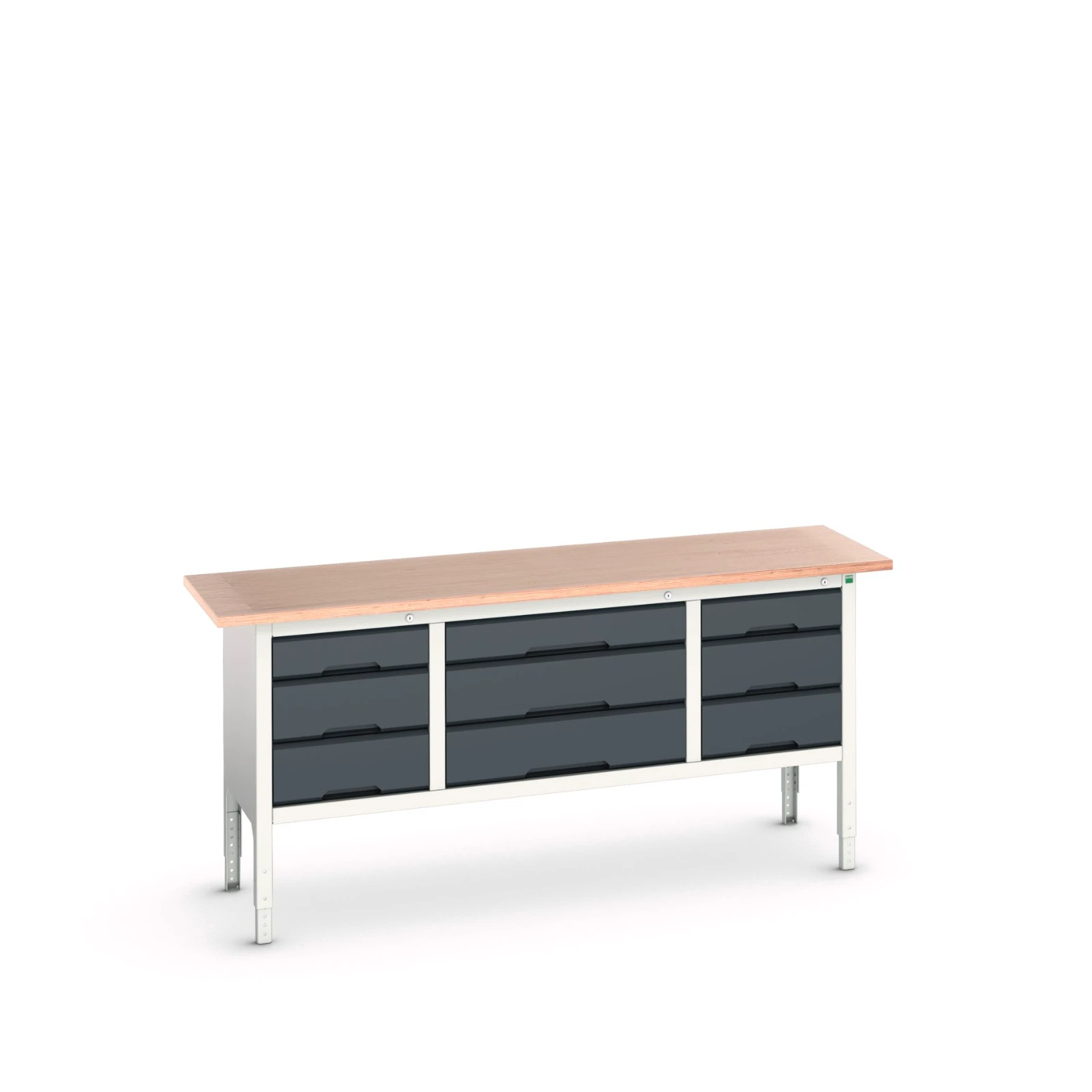 bott Verso verstelbare werkbank 2000x600x830-930mm Multiplex 9 laden RAL 7016