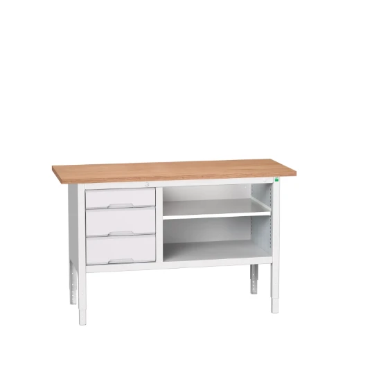 bott Verso verstelbare werkbank 1500x600x830-930mm 3 laden 1 schap Multiplex RAL 7035