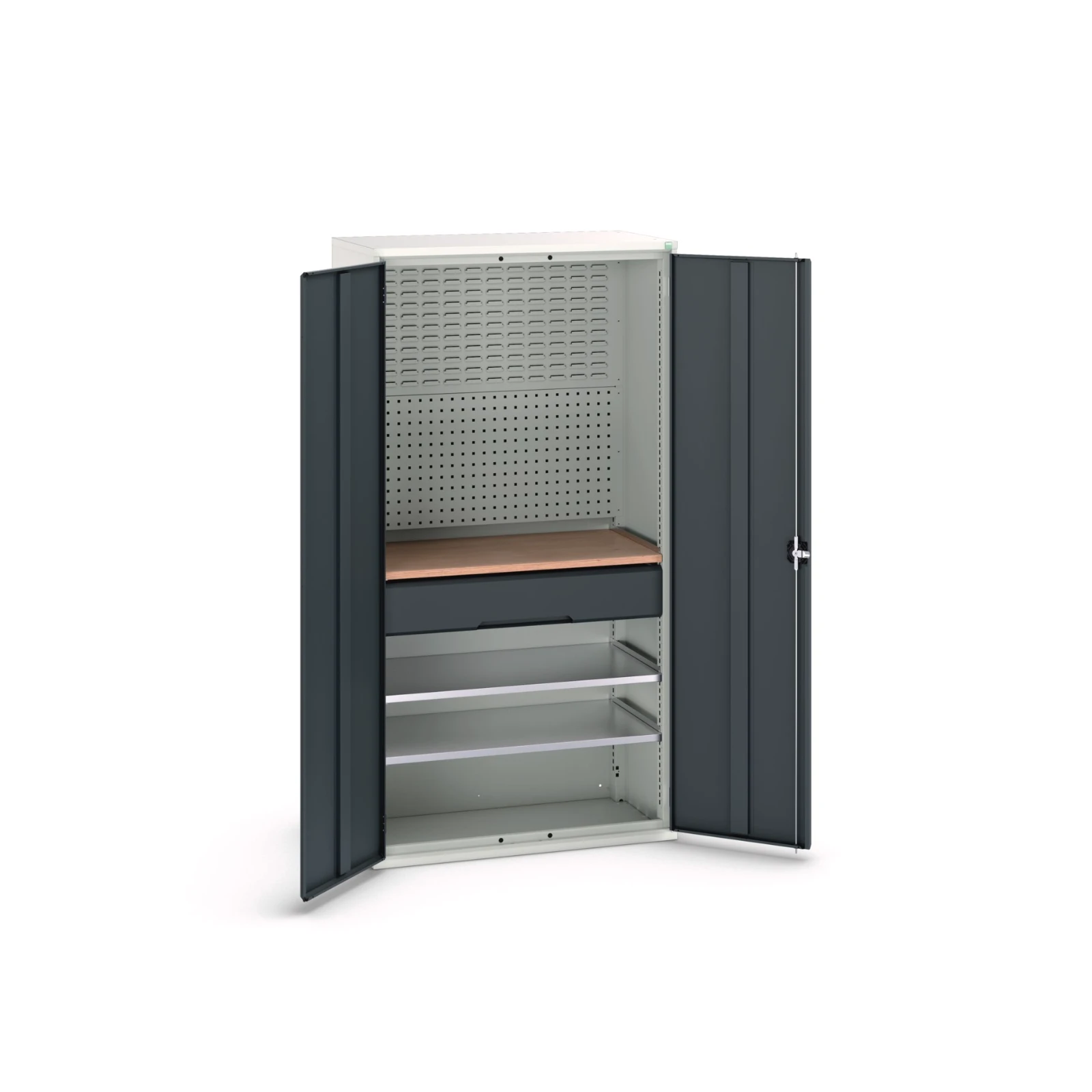 bott Verso systeemkast 1050x550x1000mm 2 legborden 1 lade 1 Perfo achterwand RAL 7016