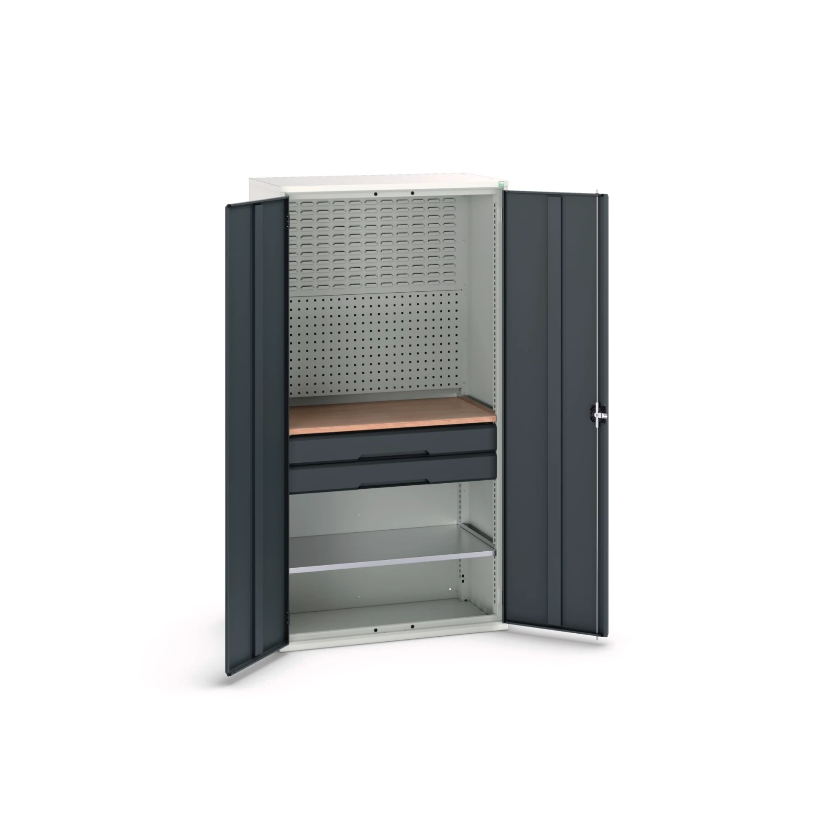 bott Verso systeemkast 1050x550x2000mm 1 legbord 2 lades 1 Perfo achterwand  RAL 7016