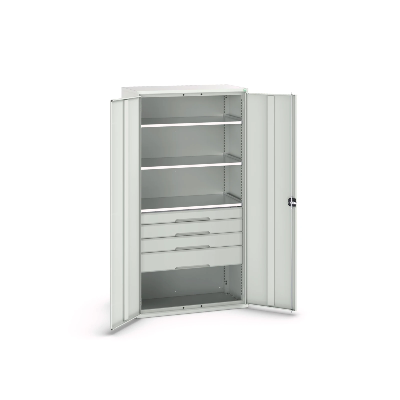 bott Verso systeemkast 1050x550x2000mm 3 legborden 4 lades 1 Perfo achterwand RAL 7035