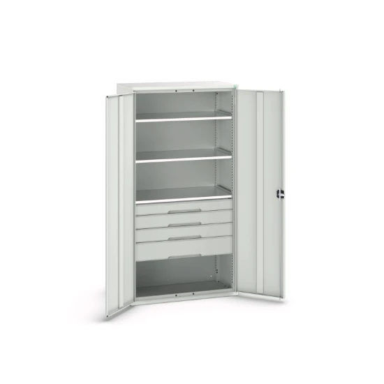 bott Verso systeemkast 1050x550x2000mm 3 legborden 4 lades 1 Perfo achterwand RAL 7035