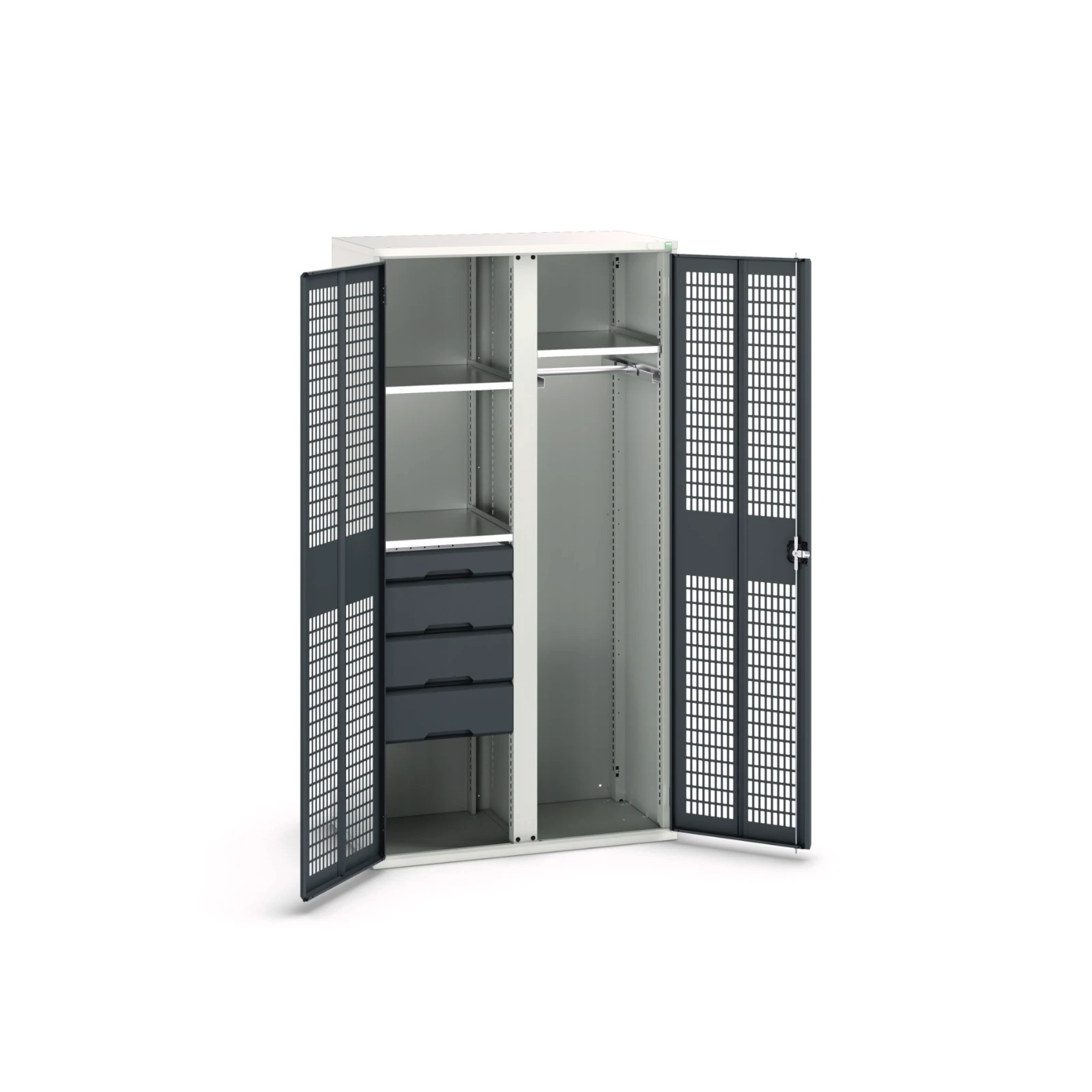 bott Verso kast gevleugelde deuren 1050x550x2000mm 3 legborden 4 lades 1 rail RAL 7016