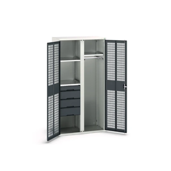 bott Verso kast gevleugelde deuren 1050x550x2000mm 3 legborden 4 lades 1 rail RAL 7016