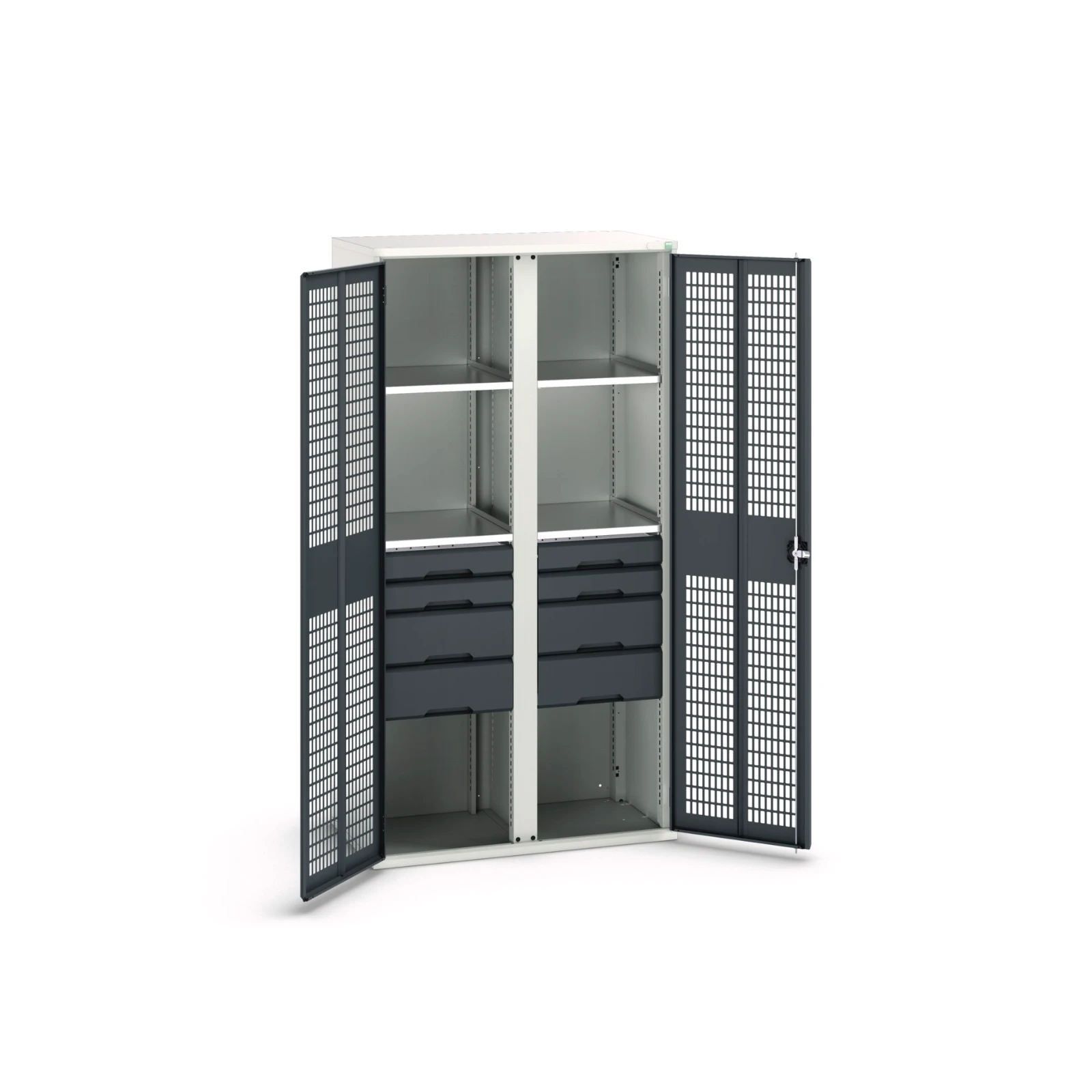 bott Verso kast gevleugelde deuren 1050x550x2000mm 4 legborden 8 lades RAL 7016