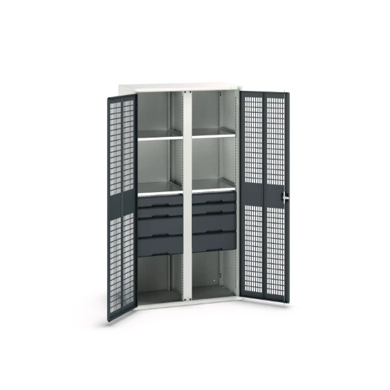 bott Verso kast gevleugelde deuren 1050x550x2000mm 4 legborden 8 lades RAL 7016