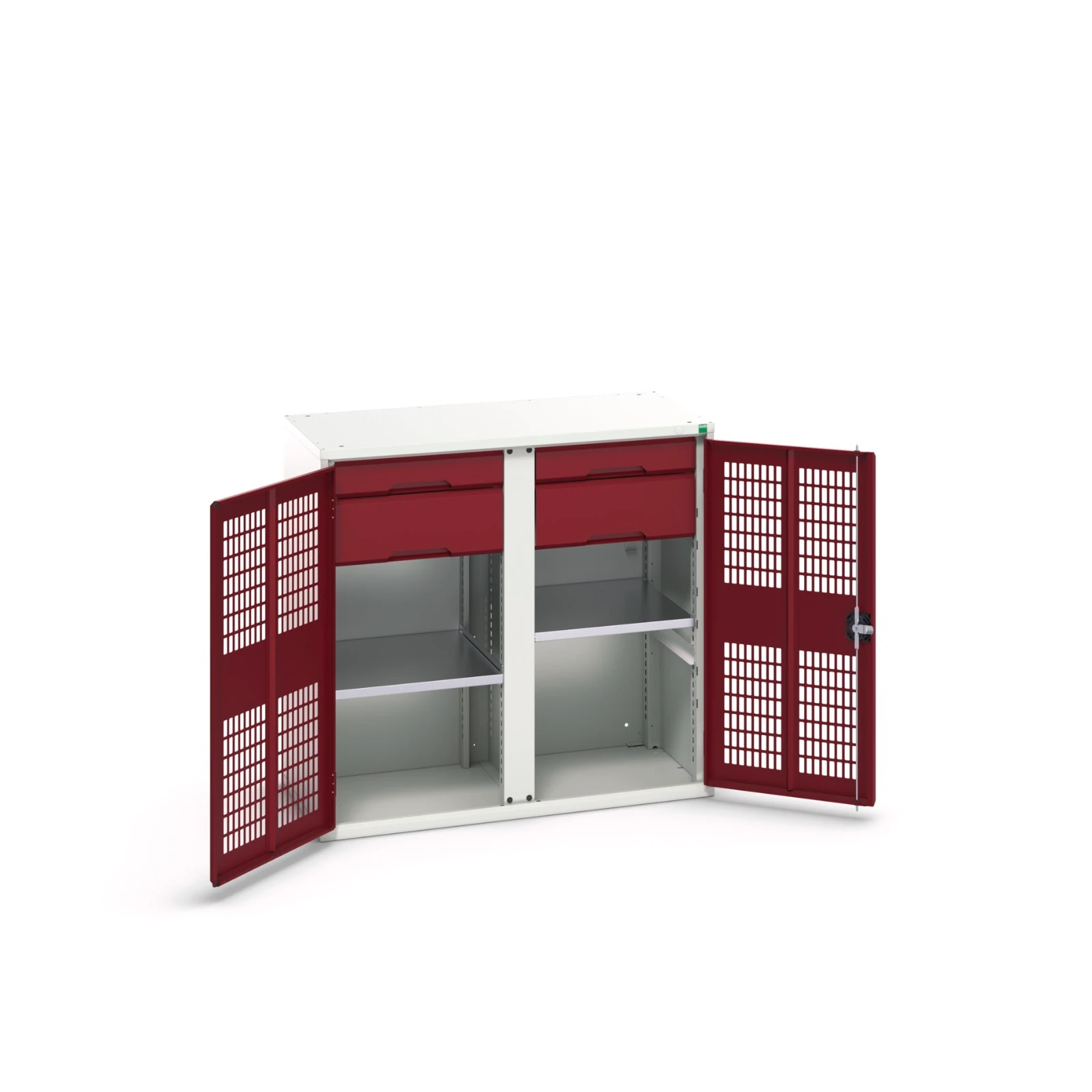 bott Verso kast gevleugelde deuren 1050x550x1000mm 2 legborden 4 laden RAL 3004