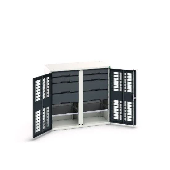 bott Verso kast gevleugelde deuren 1050x550x1000mm 2 legborden 8 laden RAL 7016