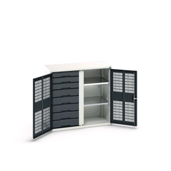 bott Verso kast gevleugelde deuren 1050x550x1000mm 2 legborden 8 laden 8/2 RAL 7016
