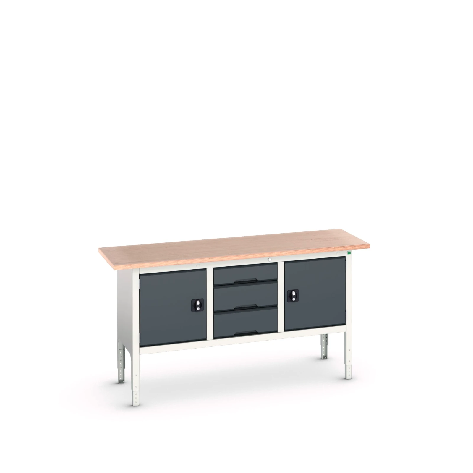 bott Verso verstelbare werkbank 1750x600x830-930mm 2 deuren 1 middenschap 3 laden RAL 7016