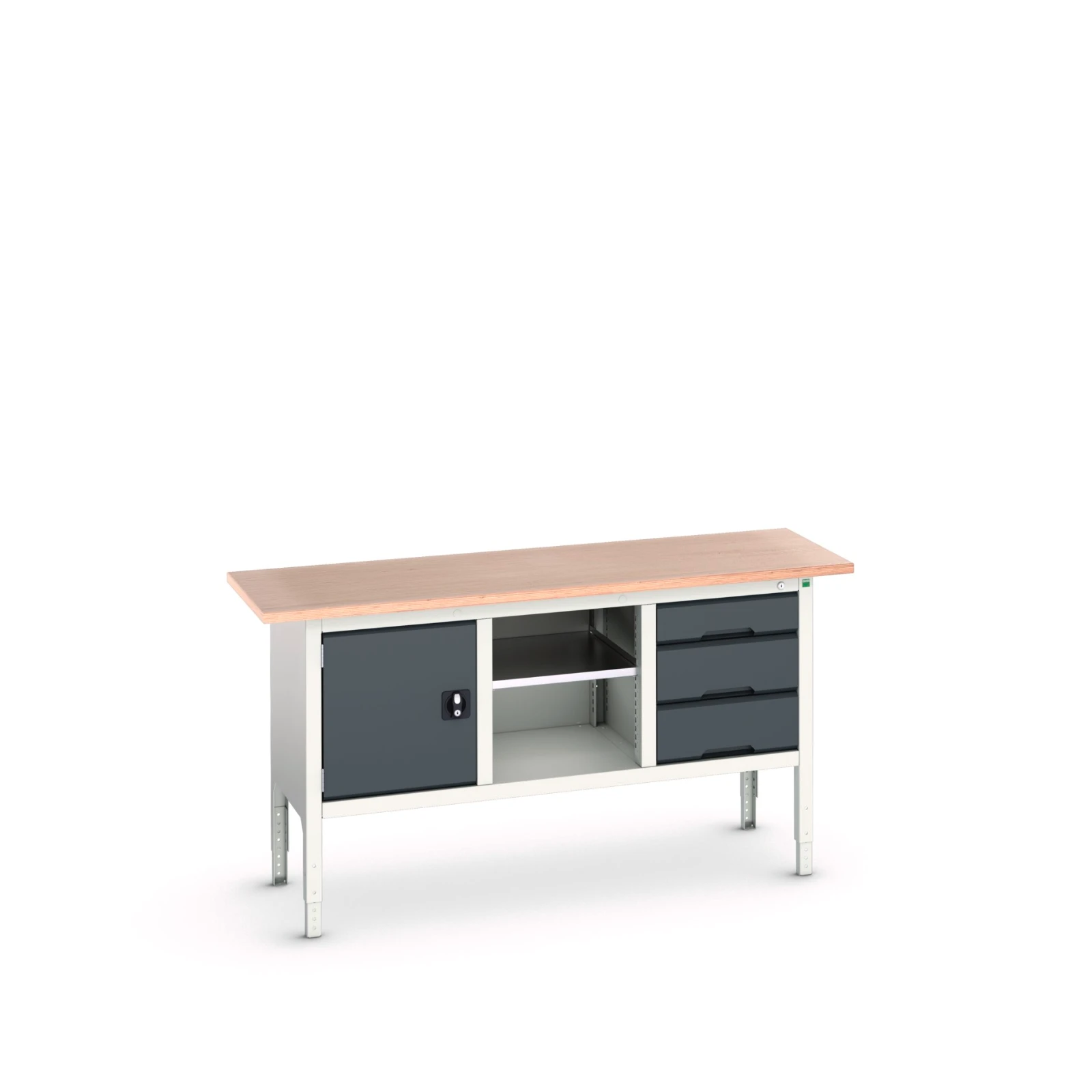 bott Verso verstelbare werkbank 1750x600x830-930mm 1 deur 1 middenschap 3 laden Multiplex RAL 7016