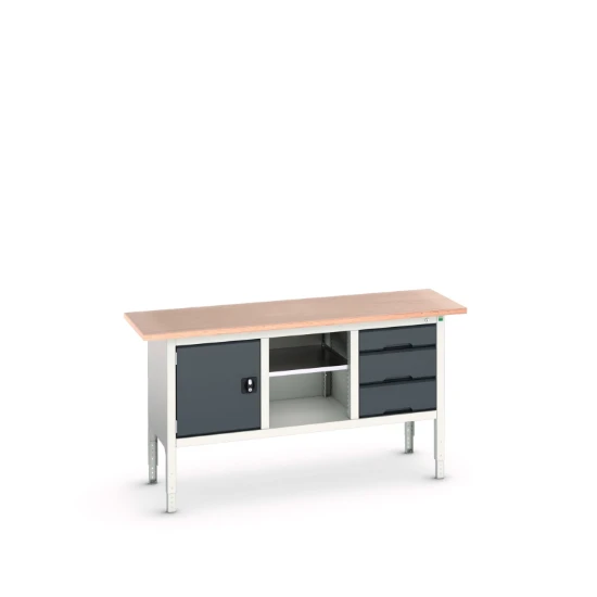 bott Verso verstelbare werkbank 1750x600x830-930mm 1 deur 1 middenschap 3 laden Multiplex RAL 7016
