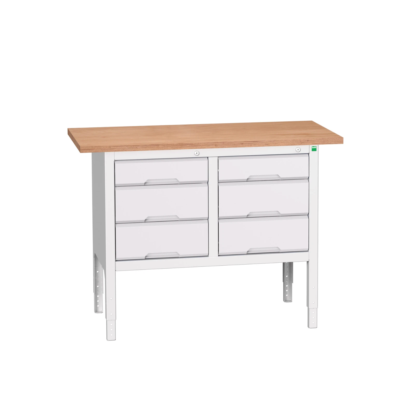 bott Verso verstelbare werkbank 1250x600x830-930mm 3 deur 3 laden Multiplex RAL 7035