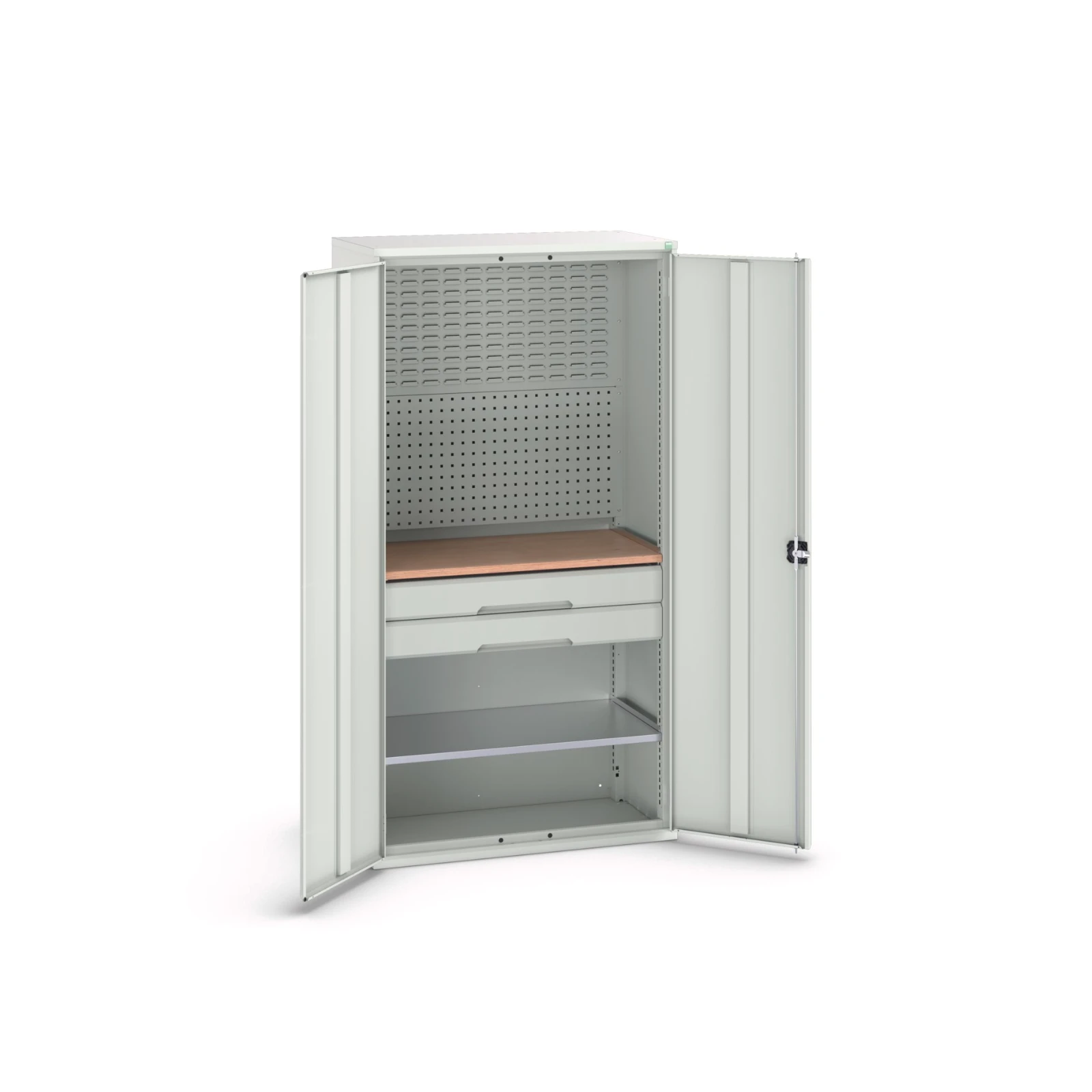 bott Verso systeemkast 1050x550x2000mm 1 legbord 2 lades 1 Perfo achterwand  RAL 7035