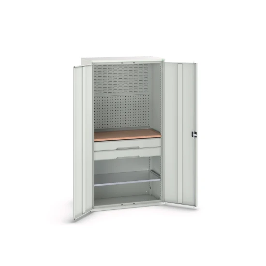 bott Verso systeemkast 1050x550x2000mm 1 legbord 2 lades 1 Perfo achterwand  RAL 7035