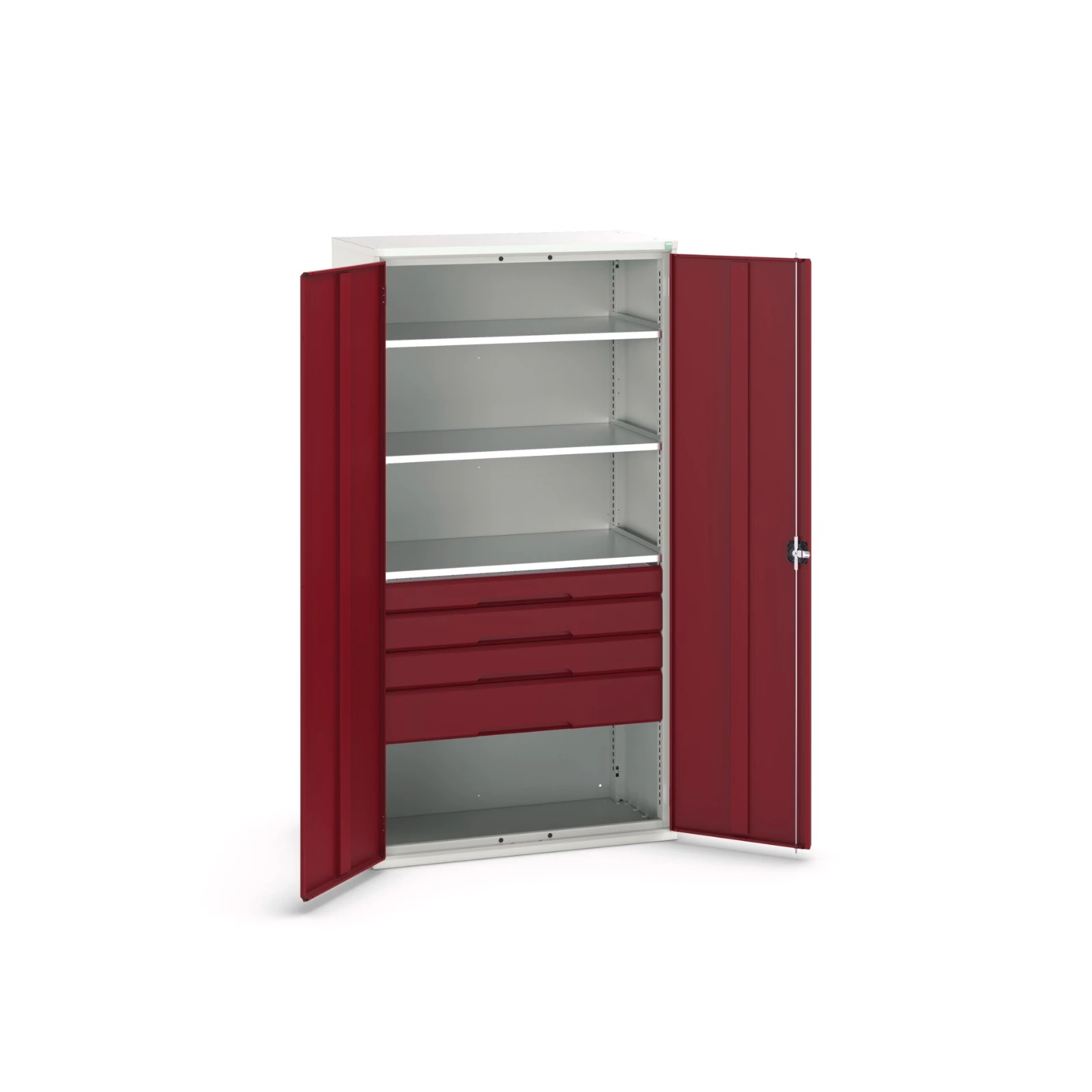 bott Verso systeemkast 1050x550x2000mm 3 legborden 4 lades 1 Perfo achterwand RAL 3004