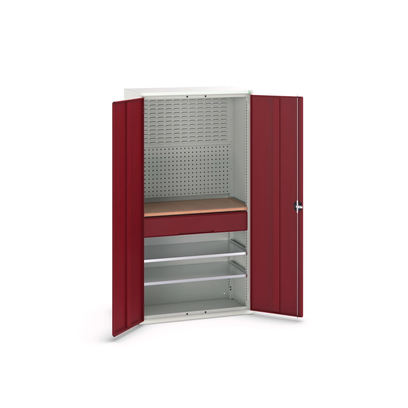 bott Verso systeemkast 1050x550x1000mm 2 legborden 1 lade 1 Perfo achterwand RAL 3004
