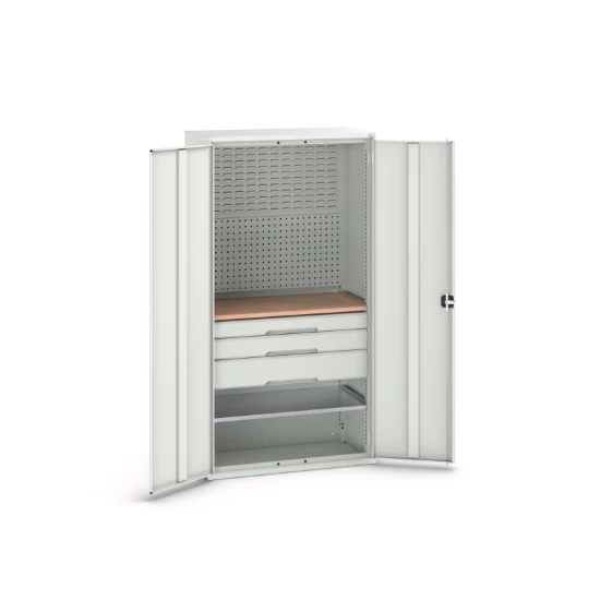 bott Verso systeemkast 1050x550x2000mm 1 legbord 3 lades 1 Perfo achterwand  RAL 7035