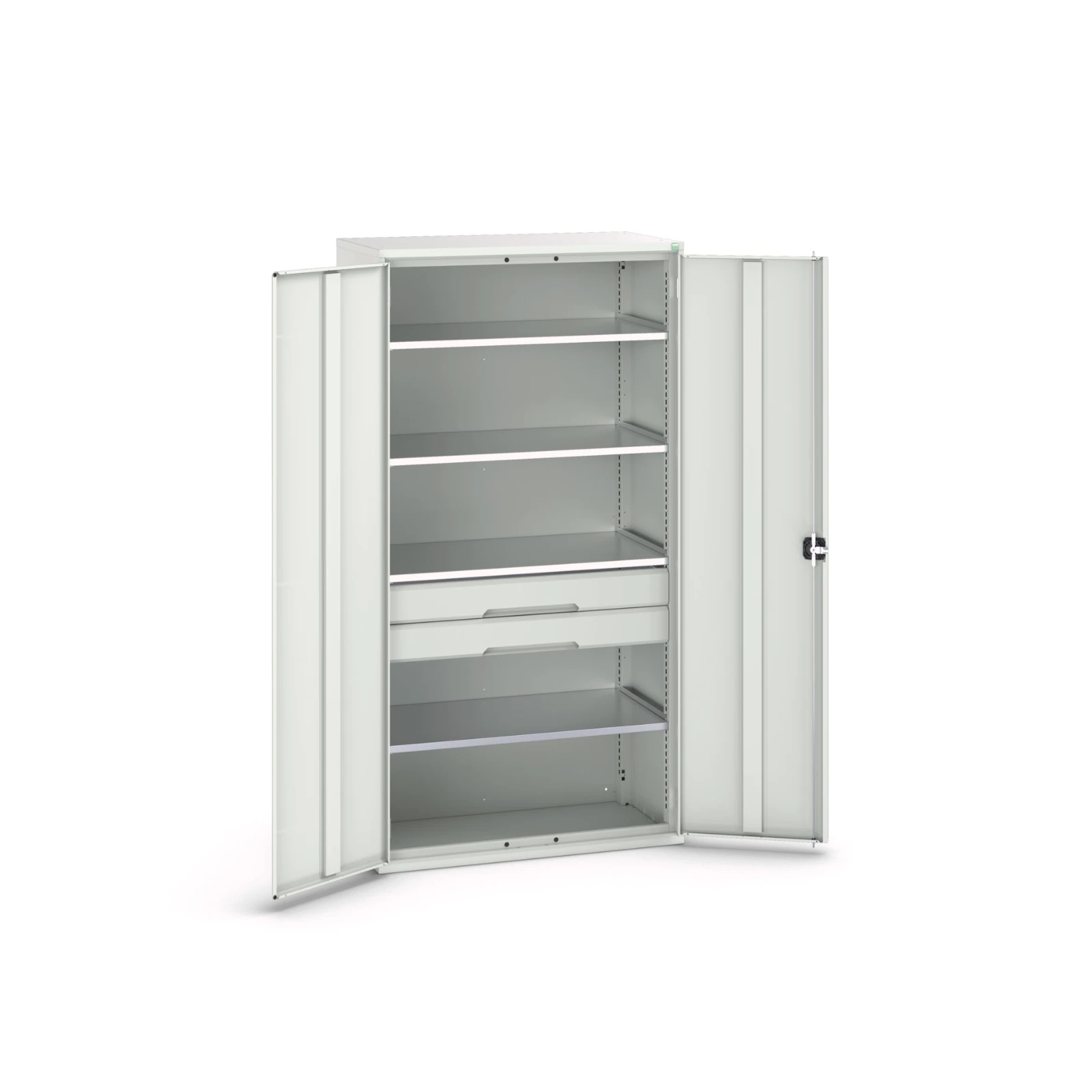 bott Verso systeemkast 1050x550x2000mm 4 legborden 2 lades 1 Perfo achterwand RAL 7035
