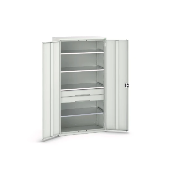 bott Verso systeemkast 1050x550x2000mm 4 legborden 2 lades 1 Perfo achterwand RAL 7035