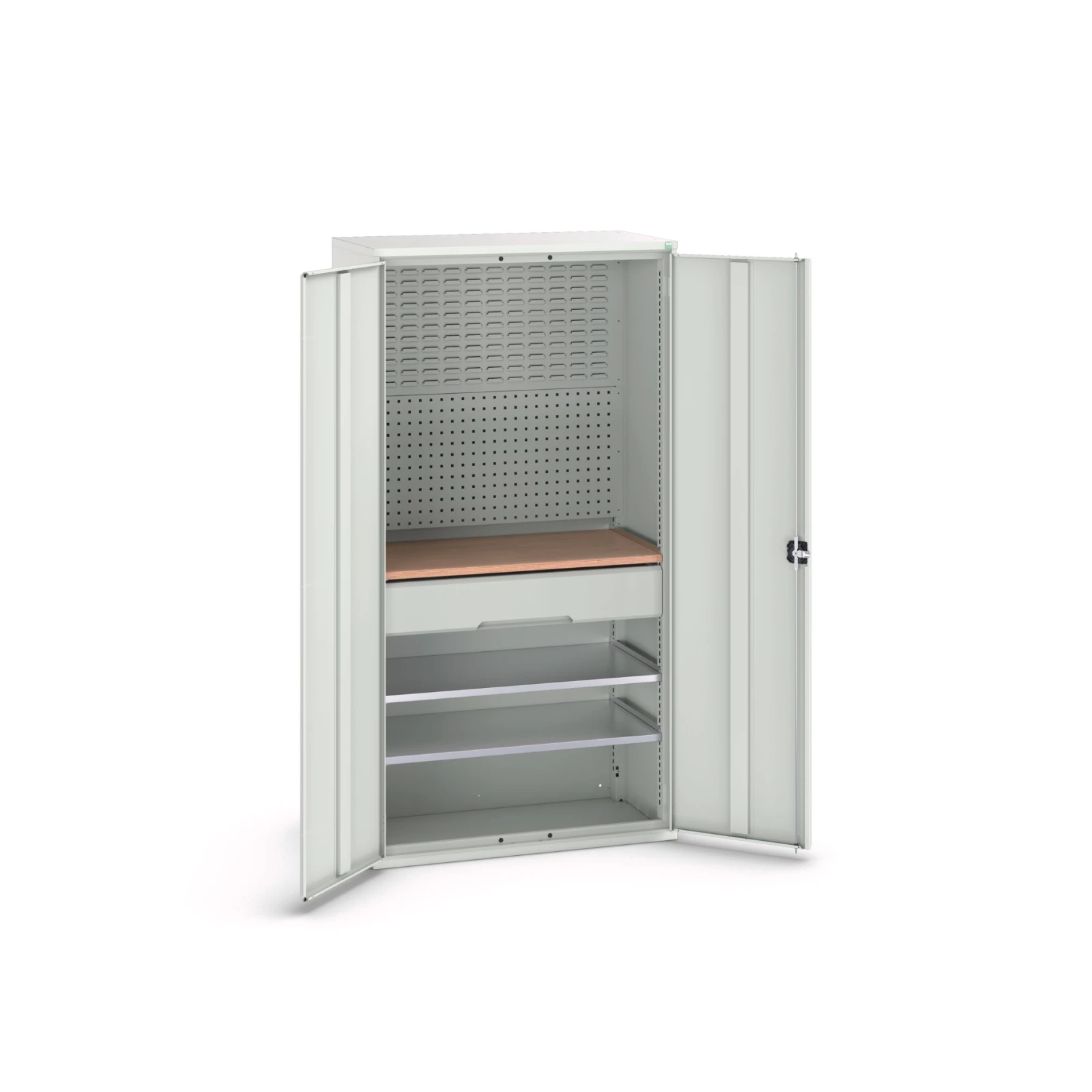 bott Verso systeemkast 1050x550x1000mm 2 legborden 1 lade 1 Perfo achterwand RAL 7035