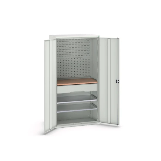 bott Verso systeemkast 1050x550x1000mm 2 legborden 1 lade 1 Perfo achterwand RAL 7035
