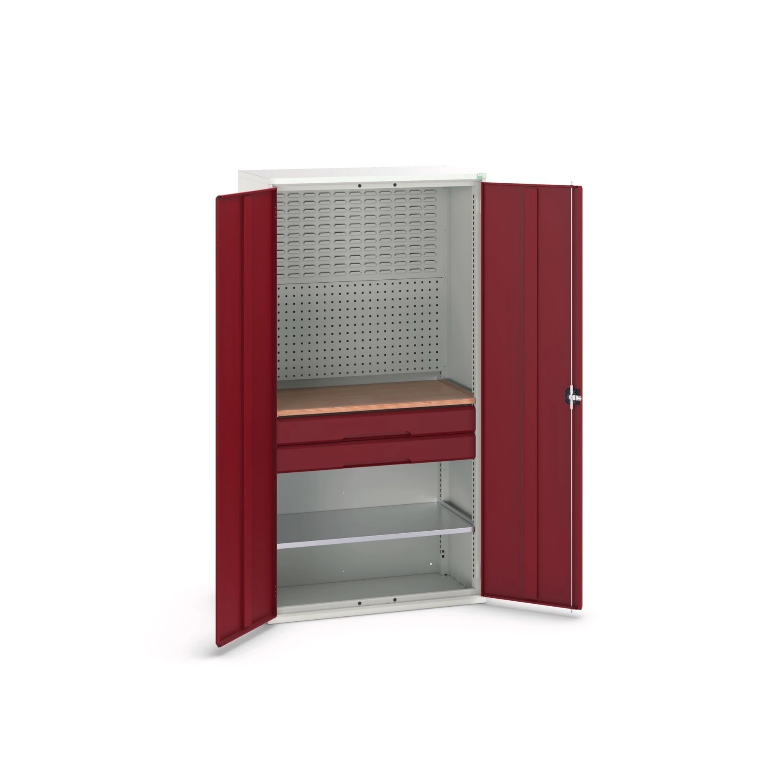 bott Verso systeemkast 1050x550x2000mm 1 legbord 2 lades 1 Perfo achterwand  RAL 3004