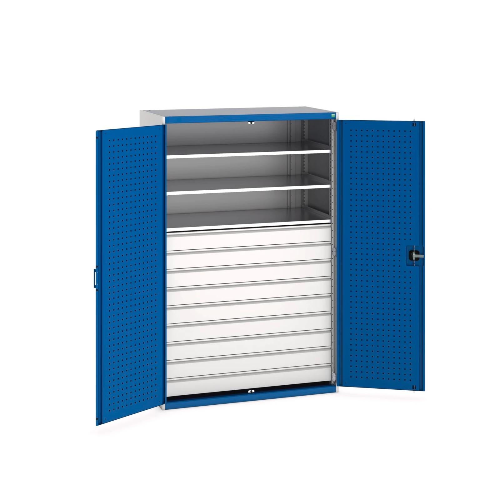 bott Cubio systeemkast 2 deuren 3 legborden 9 laden hoogte 2000 mm RAL 5010