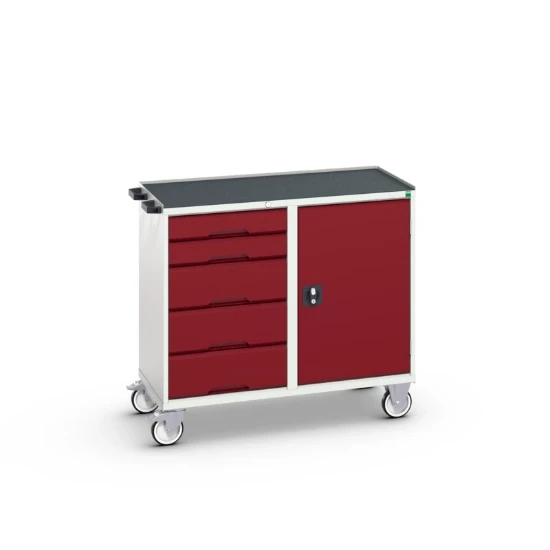 bott Verso mobiele kast 1050x550x965mm 5 laden 1 deur top tray RAL 3004