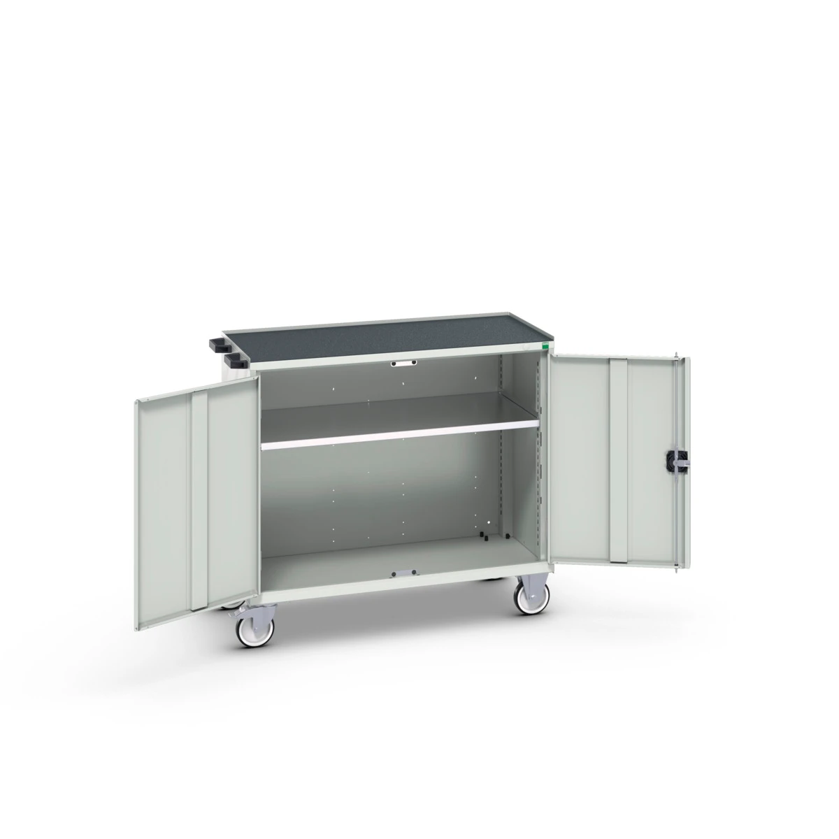bott Verso mobiele kast 1050x550x965mm 1 legbord 2 deuren top tray RAL 7035