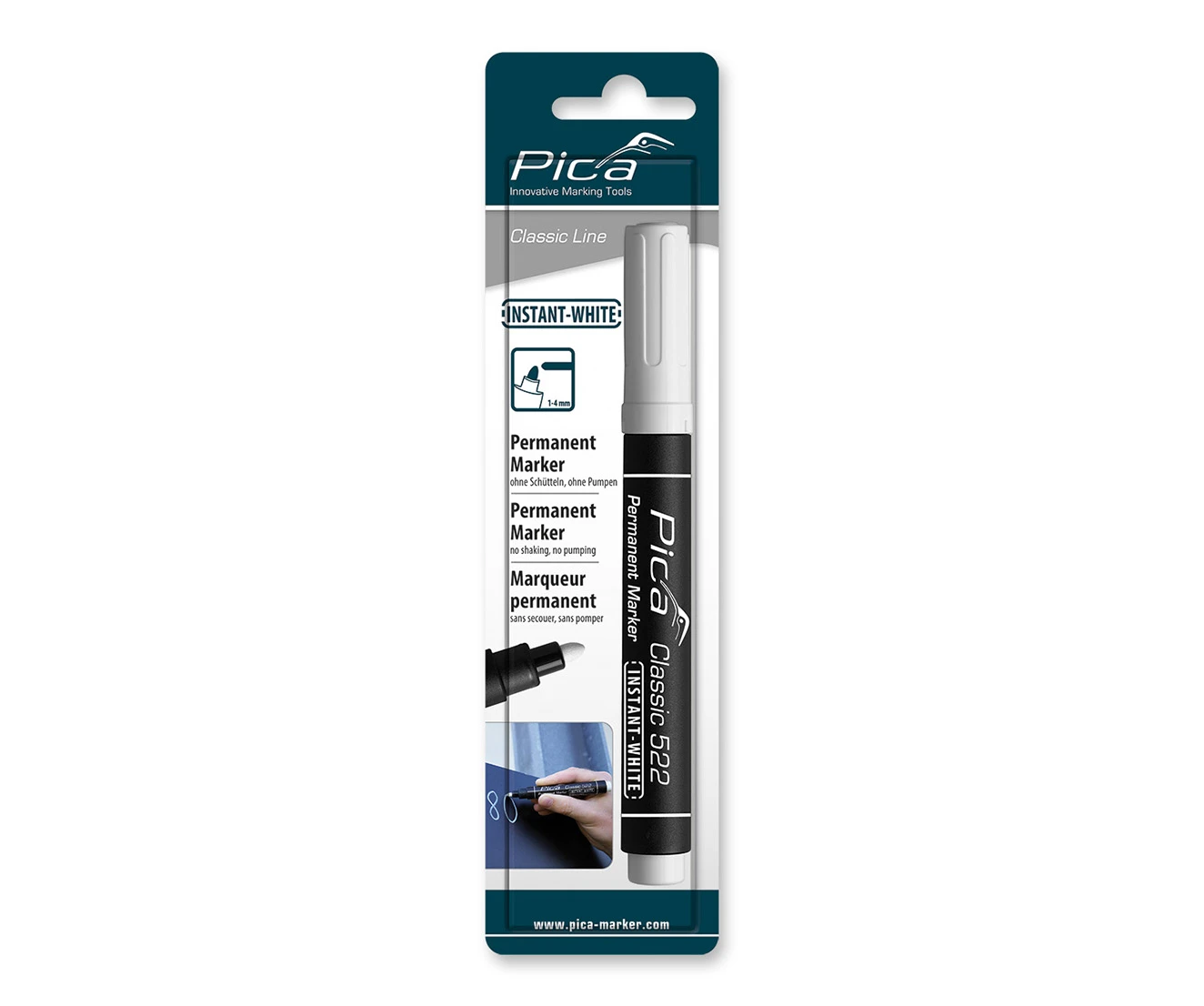 Pica Classic 522/52 Permanent Marker wit - ronde punt (blister)